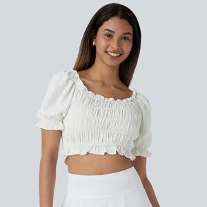 HALARA White Puff Crop Top